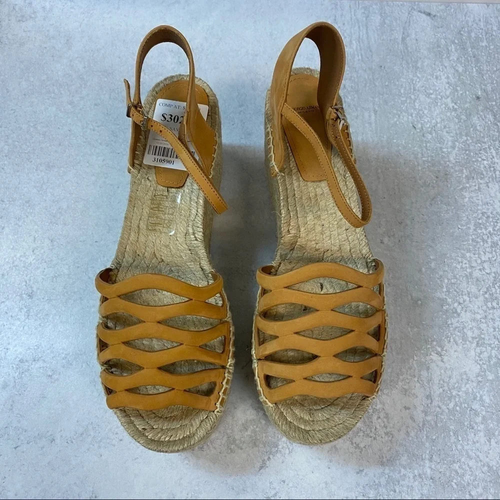 NIB‎ Giorgio Armani Lattice Platform Espadrille 38.5 Camel Sandal